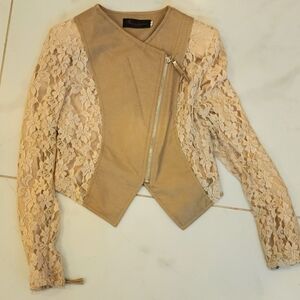 Elegant Tan Lace Sleeve Women's Jacket